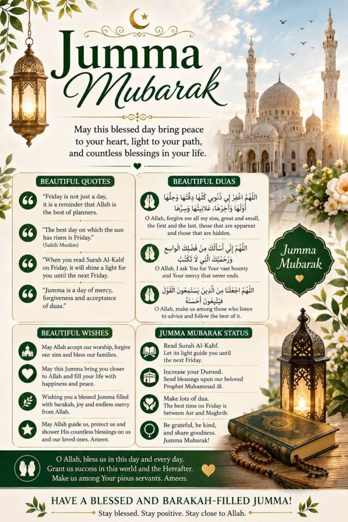 Beautiful Jumma Mubarak Quotes, Duas, Wishes & Status in English