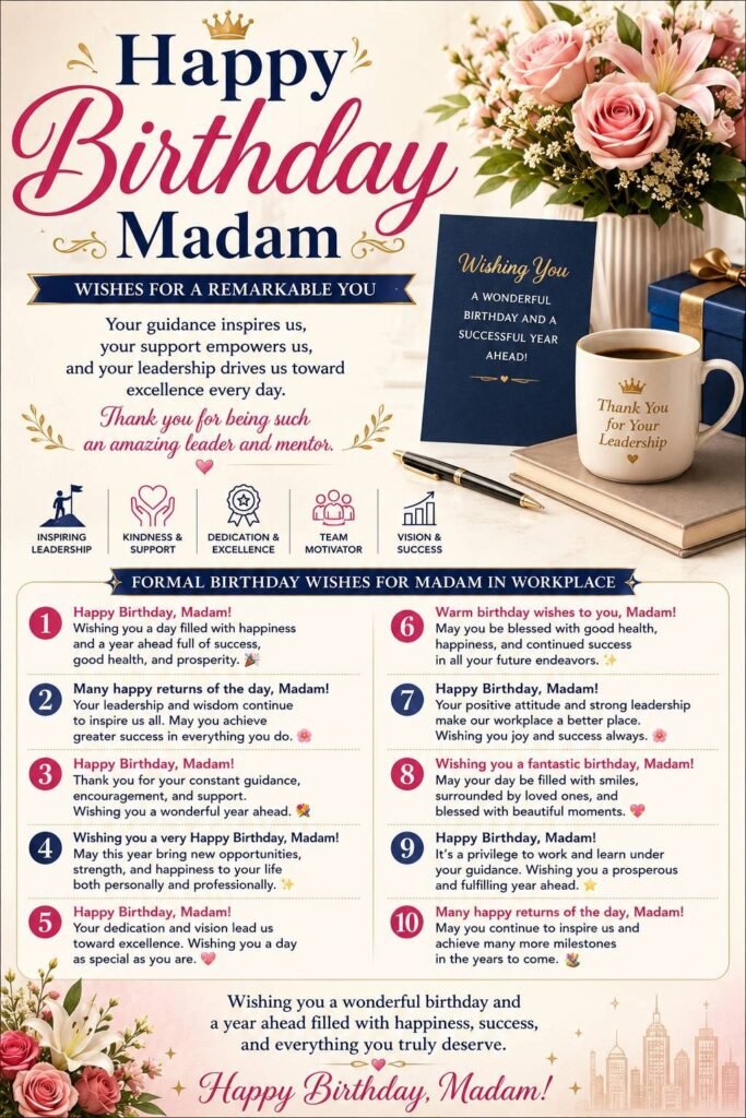 Formal Birthday Wishes for Madam in Workplace