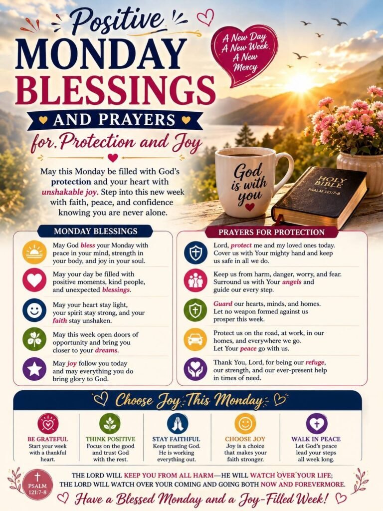 Positive Monday Blessings and Prayers for Protection and Joy