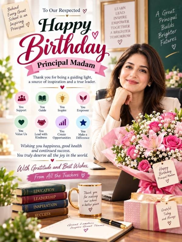 Birthday Wishes from Teachers to Principal Madam
