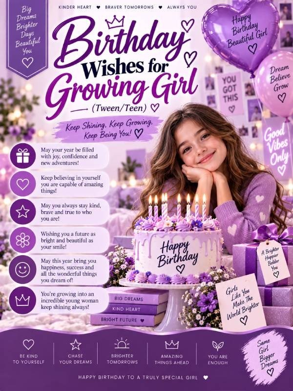 Birthday Wishes for Growing Girl (Tween/Teen)