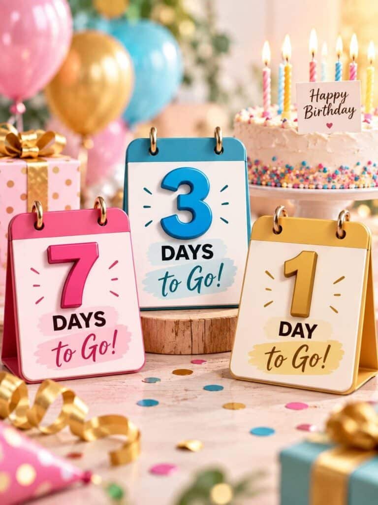 7 Days 3 Days and One Day to Go Birthday Countdown Captions
