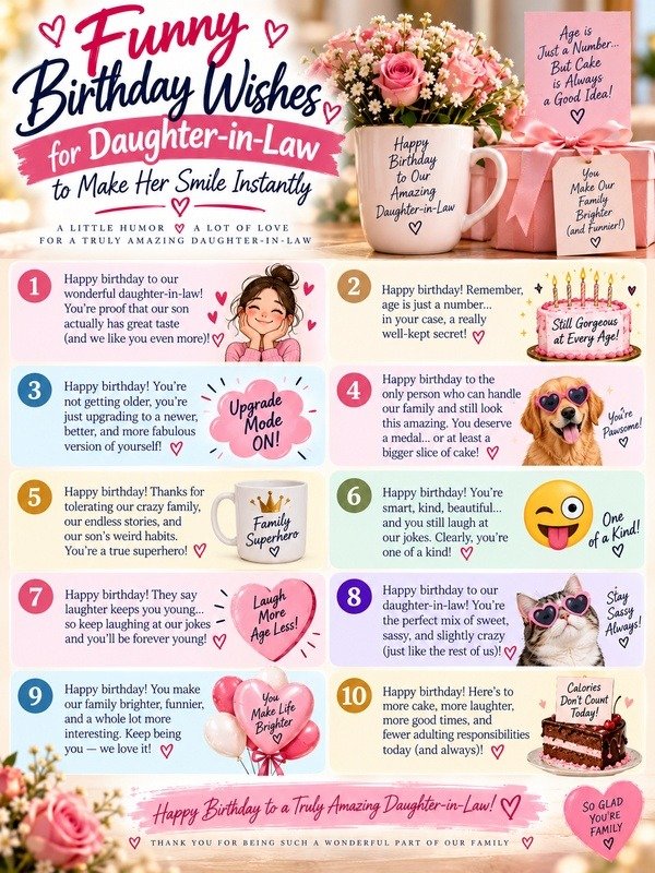 Funny Birthday Wishes for Daughter-in-Law to Make Her Smile Instantly