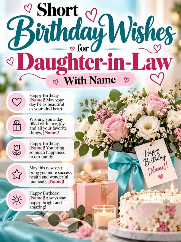 Short Birthday wishes for daughter-in-law in English with name