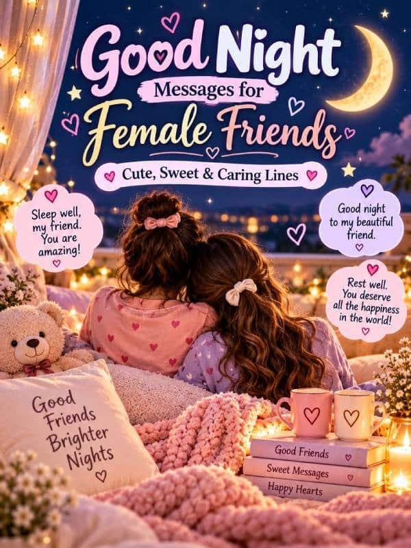 Good Night Messages for Female Friends (Cute, Sweet & Caring Lines)