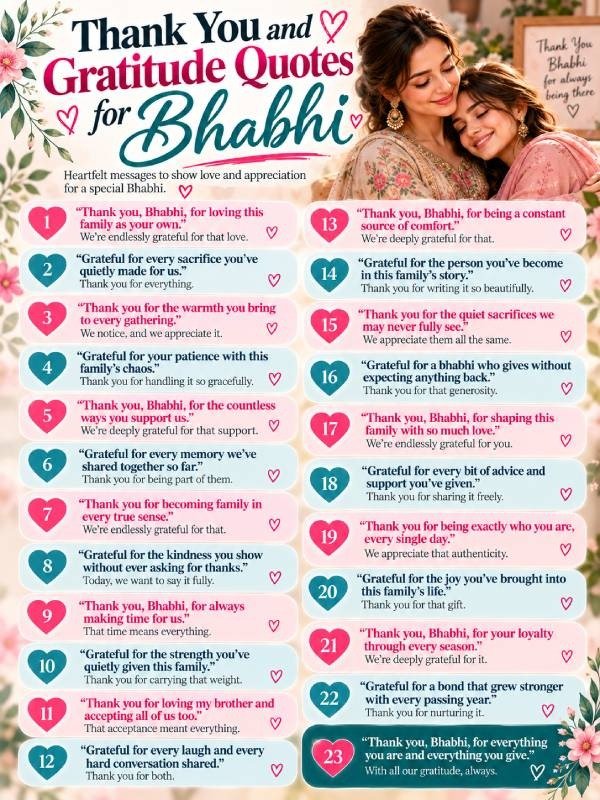 Thank You and Gratitude Quotes for Bhabhi